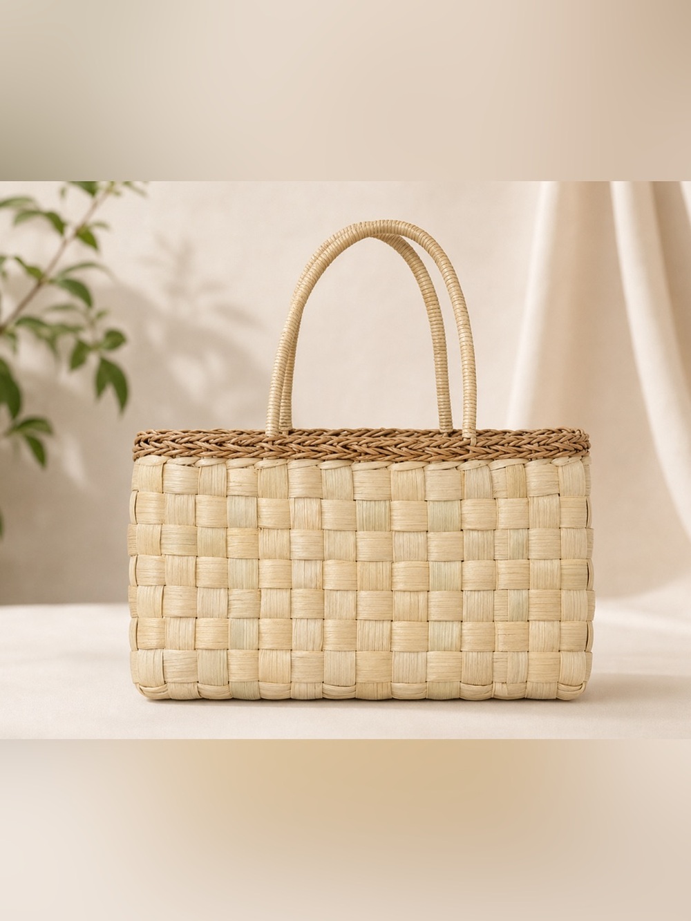 Straw Studios Handwoven Straw Tote Bag Natural Woven Basket Shoulder Purse